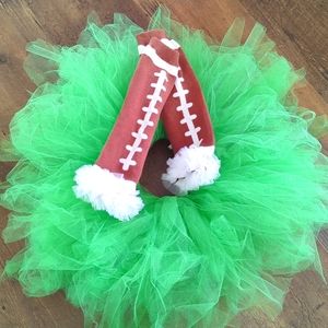 Toddler brown football leg warmers and green tutu